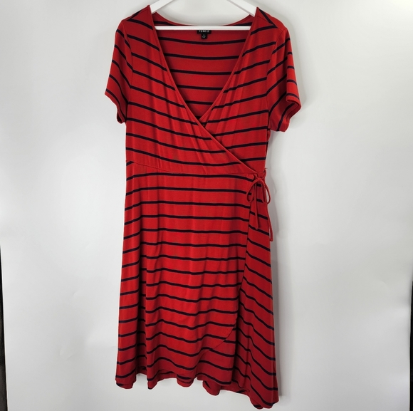 Torrid Striped Wrap Dress Red - Picture 1 of 6